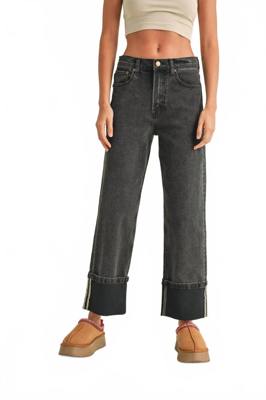 NEW MIOU MUSE cuffed straight leg denim jeans in black